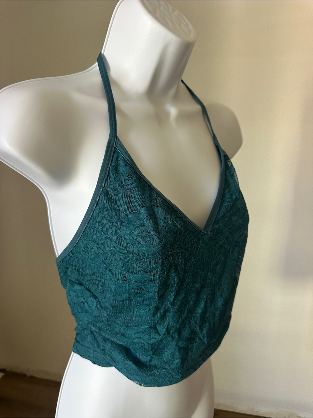 Teal Lace V-Neck Halter Crop Top
